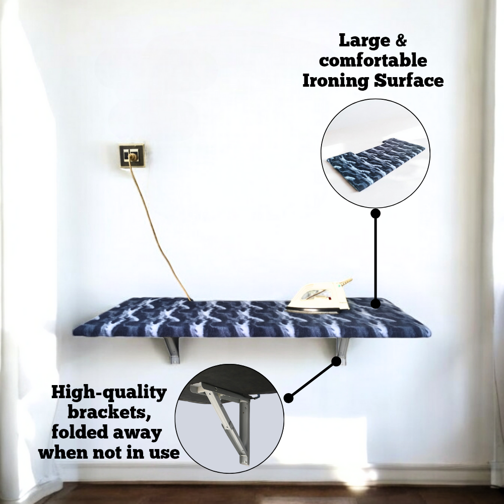 EzeHomez Foldable Wall-Mounted Ironing Board (Blue Camouflage)